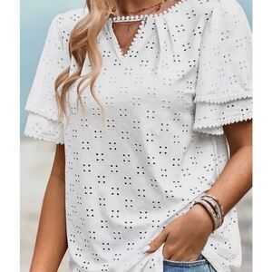 White Eyelet Lace Women Top